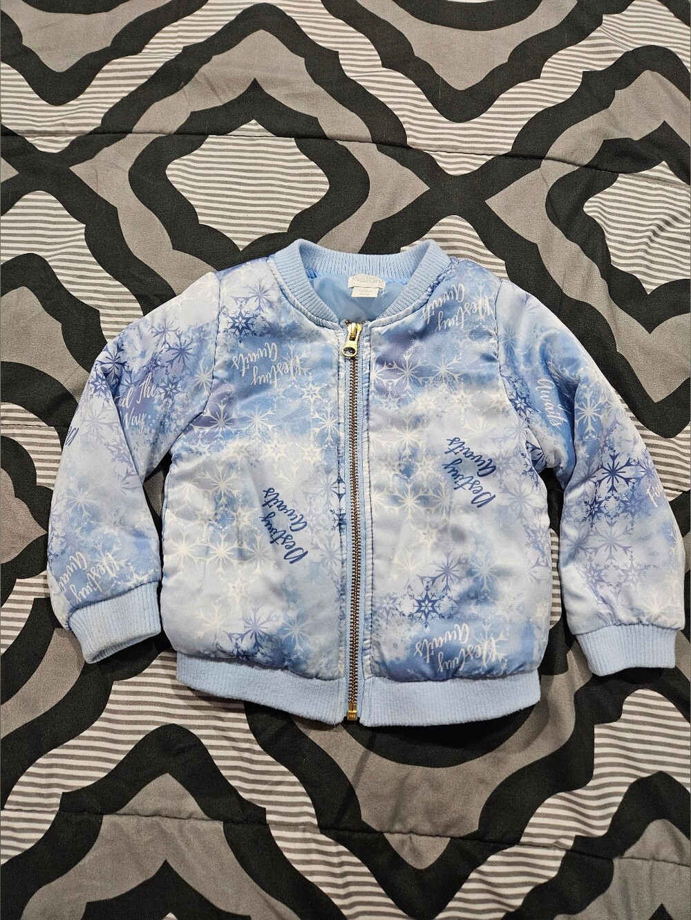 Frozen Light Blue Snowflake Print Kids Bomber Jacket